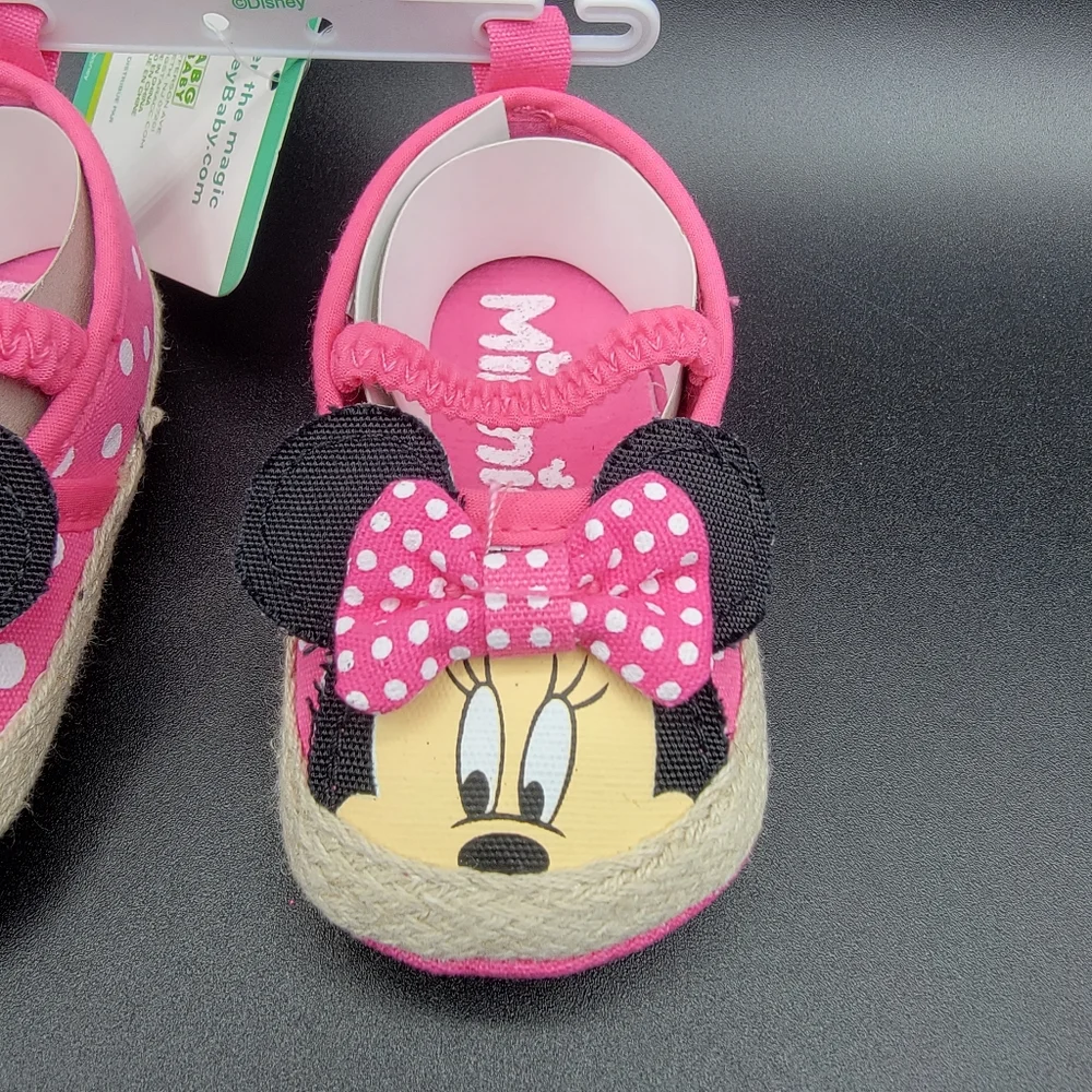 Minnie Mouse Infant Baby Girl's Slip On Shoe Size 6-9 Months Pink Black  Tan New